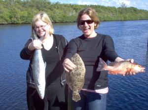 Spanish mackerel, flounder, mangrove snapper, on shrimp, off Bonita Beach, SW FL