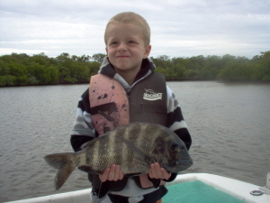 17 inch sheepshead--Max's first fish