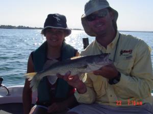Mary Michael with her first Ute walleye.